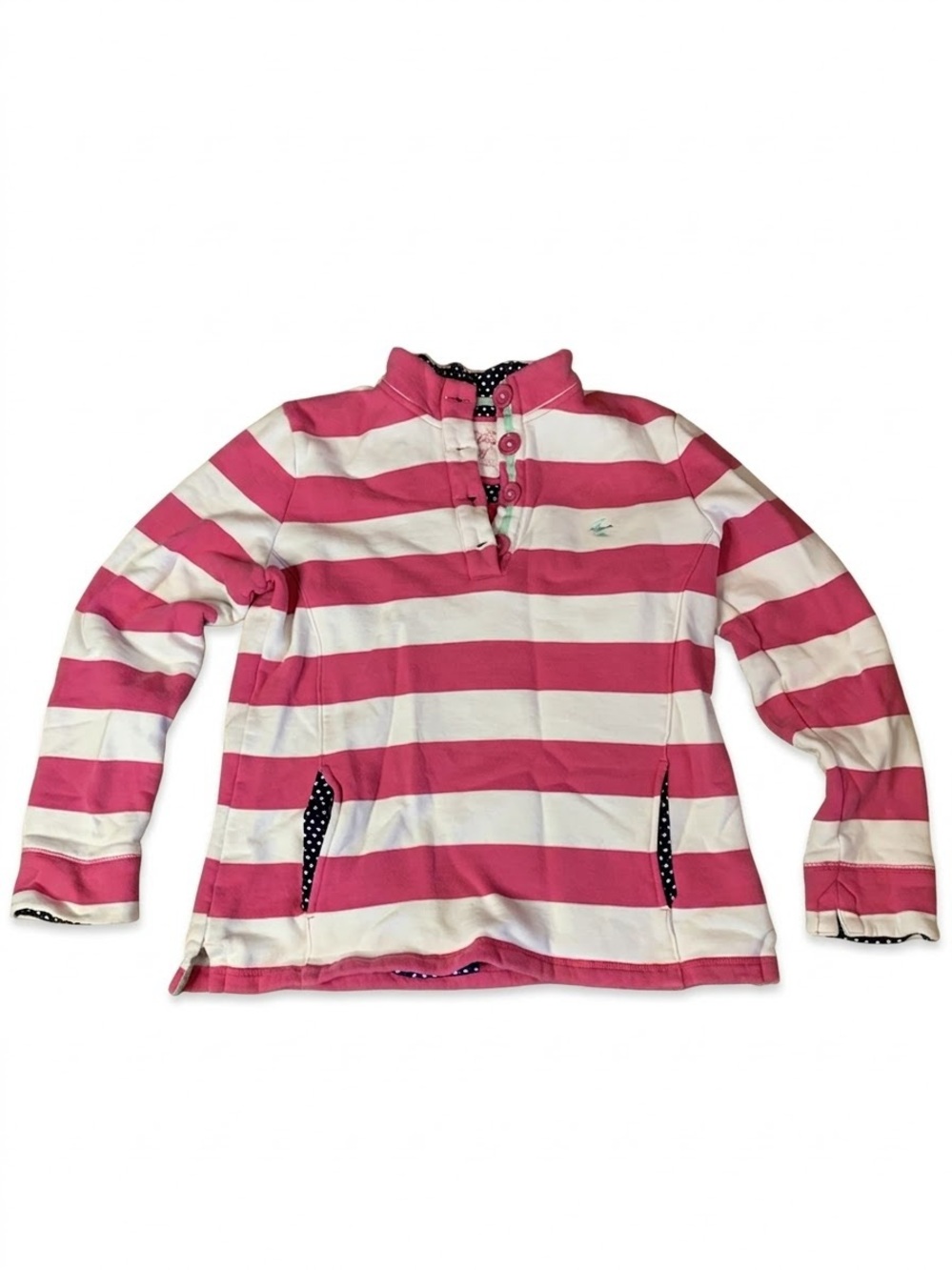 Strawberry Bay Pink White Striped Button Pullover Sweatshirt Polka Dot Size 12